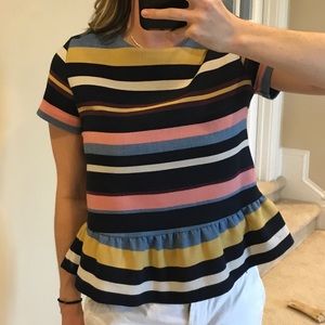 Short Striped Ruffle Blouse